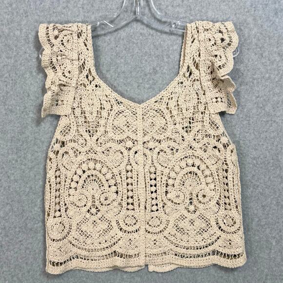Crocheted Sleeveless Top Size S Cottagecore Beachy Bohemian Coconut Girl Retro - Picture 4 of 16